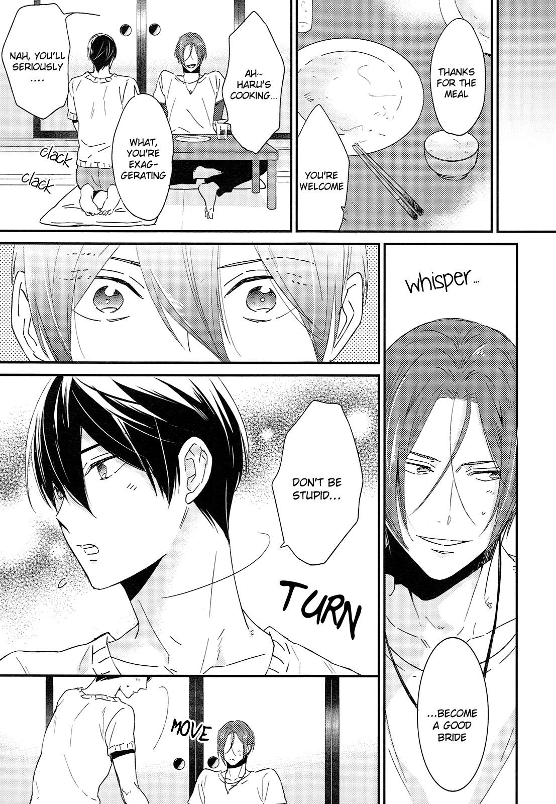 Gay Trimmed (SUPER24) [KANGAROO KICK (Takagi Takumi)] Matsuoka Rin no Shinkon Seikatsu (Kari) | Matsuoka Rin’s Newly-Wed Life (Provisional) (Free!) [English] [Holy Mackerel] - Free Student - Page 10